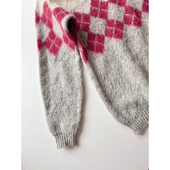 Vintage SAMBAND Made in Iceland Argyle 100% Wool Knit Crew Neck Sweater, Size L - Picture 5 of 11
